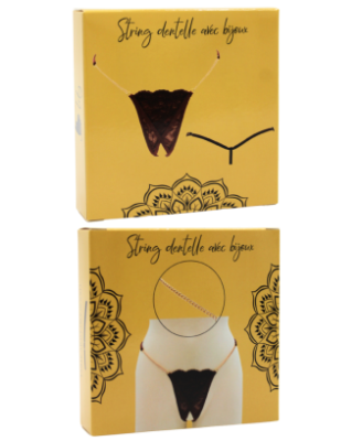 String en dentelle marron ouvert avec chaînes dorées 